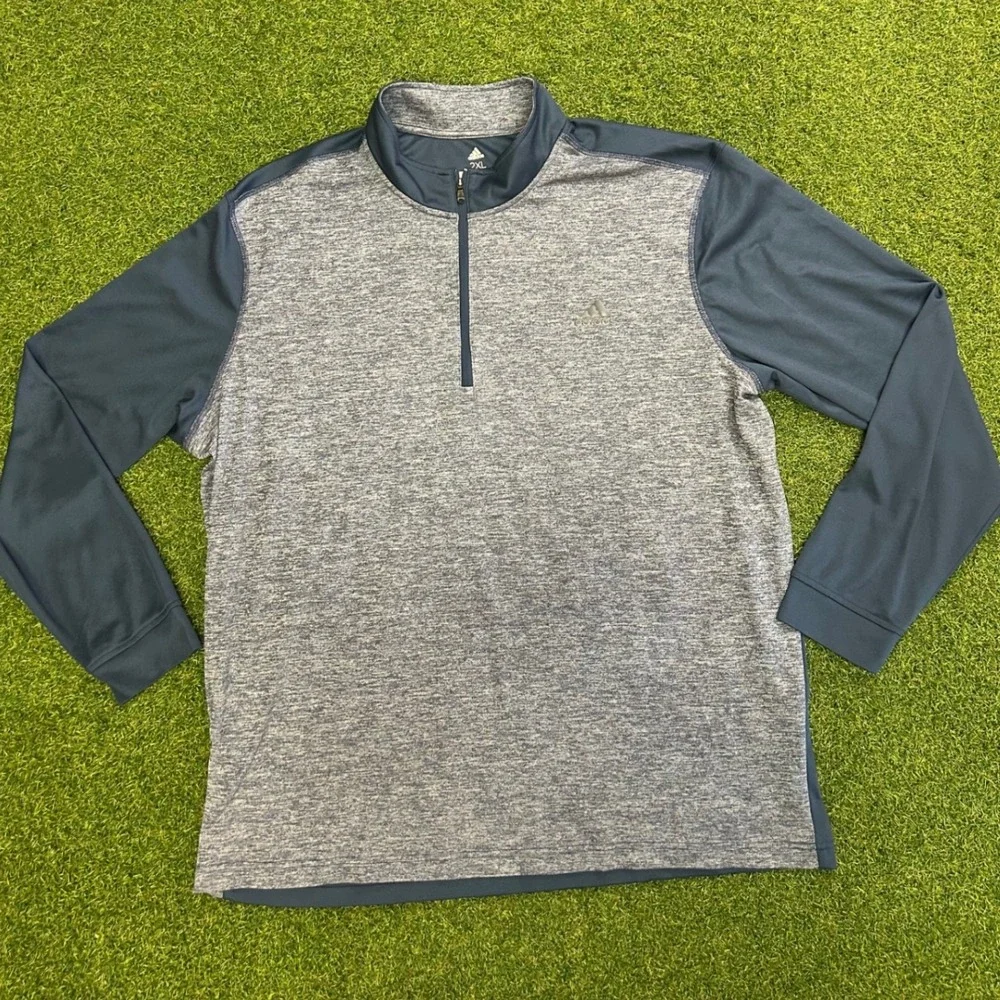 Adidas Golf Mens 2XL Blue Heathered Quarter Zip Pullover Long Sleeve Shirt